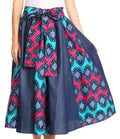 Sakkas Dayo Circle Mid Skirt with Elastic Waist Colorful Ankara African Wax Dutch#color_WaxTurquoiseartdeco6