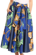 Sakkas Dayo Circle Mid Skirt with Elastic Waist Colorful Ankara African Wax Dutch#color_WaxWhitegeometric8
