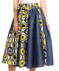 Sakkas Dayo Circle Mid Skirt with Elastic Waist Colorful Ankara African Wax Dutch#color_WaxWhitemarimekko10
