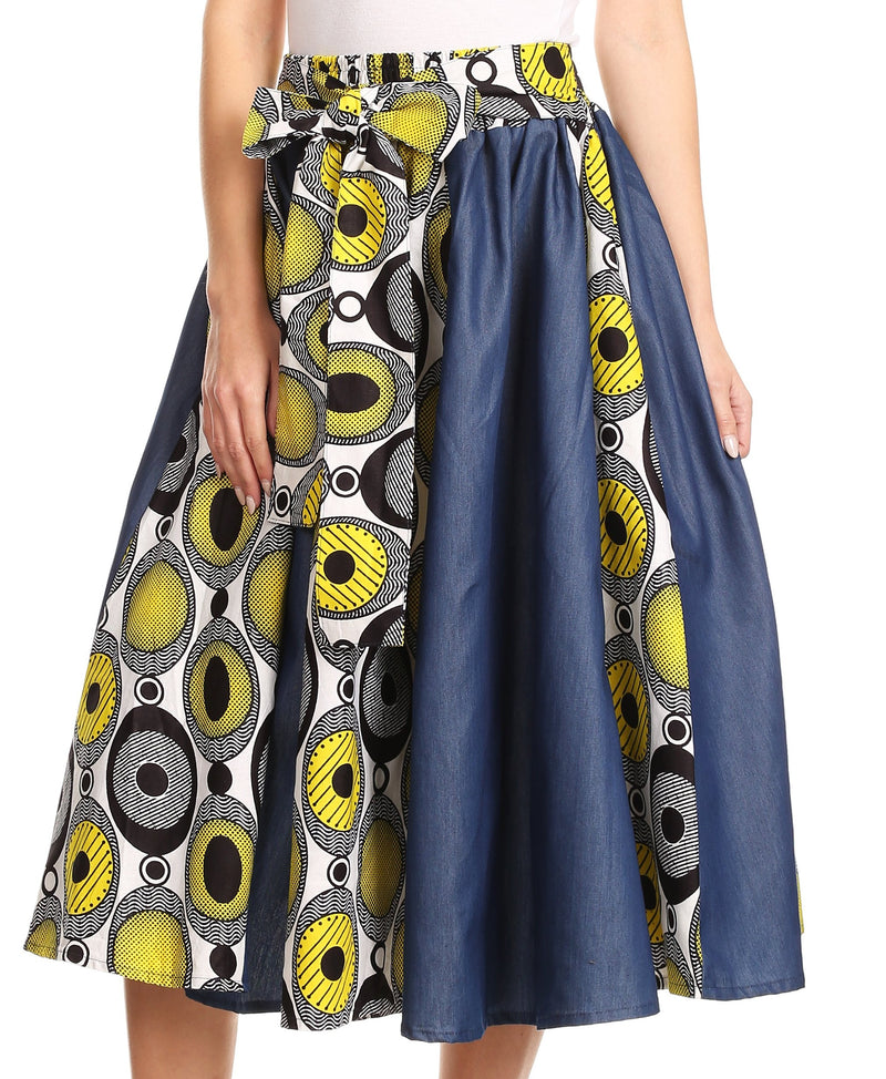 Sakkas Dayo Circle Mid Skirt with Elastic Waist Colorful Ankara African Wax Dutch