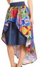 Sakkas Bahati Hi Low Mermaid African Ankara Dutch Wax Cotton Skirt Colorful