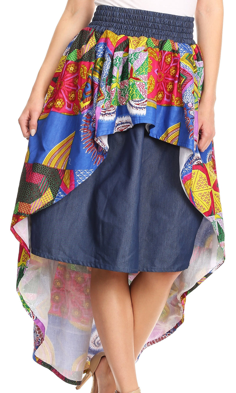 Sakkas Bahati Hi Low Mermaid African Ankara Dutch Wax Cotton Skirt Colorful