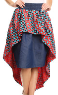 Sakkas Bahati Hi Low Mermaid African Ankara Dutch Wax Cotton Skirt Colorful#color_Waxredgoemetric3