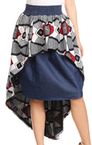 Sakkas Bahati Hi Low Mermaid African Ankara Dutch Wax Cotton Skirt Colorful