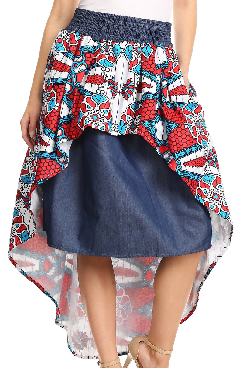 Sakkas Bahati Hi Low Mermaid African Ankara Dutch Wax Cotton Skirt Colorful