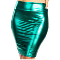 Sakkas Women's Shiny Metallic Liquid High Waist Pencil Skirt#color_Green