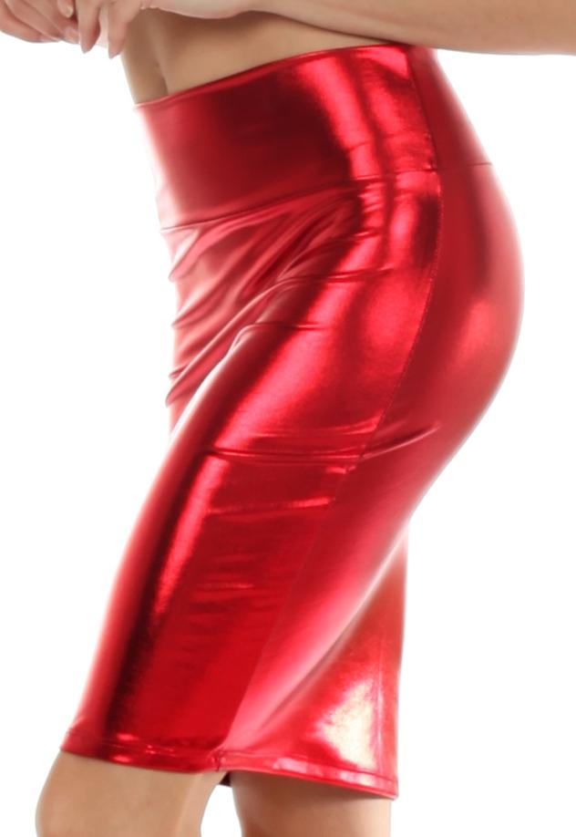 Sakkas Women's Shiny Metallic Liquid High Waist Pencil Skirt