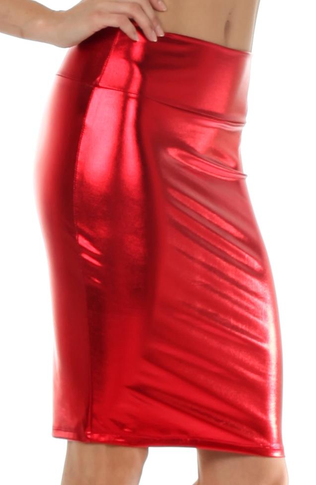 Sakkas Women's Shiny Metallic Liquid High Waist Pencil Skirt