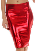 Sakkas Women's Shiny Metallic Liquid High Waist Pencil Skirt#color_Red