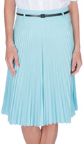 Sakkas Knee Length Pleated A-Line Skirt with Skinny Belt#color_BabyBlue