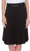 Sakkas Knee Length Pleated A-Line Skirt with Skinny Belt#color_Black