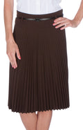 Sakkas Knee Length Pleated A-Line Skirt with Skinny Belt#color_Brown