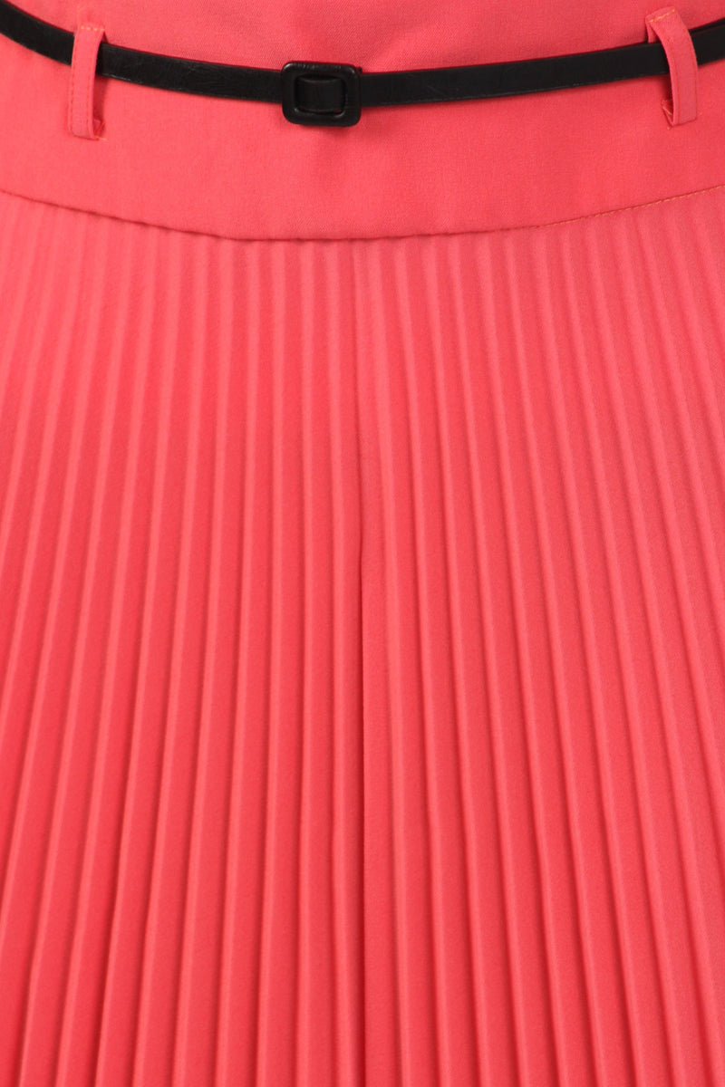 Sakkas Knee Length Pleated A-Line Skirt with Skinny Belt