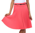 Sakkas Knee Length Pleated A-Line Skirt with Skinny Belt#color_Coral
