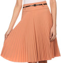 Sakkas Knee Length Pleated A-Line Skirt with Skinny Belt#color_DustyOrange