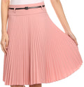 Sakkas Knee Length Pleated A-Line Skirt with Skinny Belt#color_DustyPink