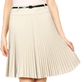 Sakkas Knee Length Pleated A-Line Skirt with Skinny Belt#color_LightBeige