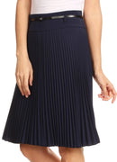 Sakkas Knee Length Pleated A-Line Skirt with Skinny Belt