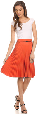 Sakkas Knee Length Pleated A-Line Skirt with Skinny Belt