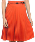 Sakkas Knee Length Pleated A-Line Skirt with Skinny Belt#color_Orange