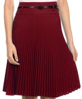 Sakkas Knee Length Pleated A-Line Skirt with Skinny Belt#color_Red