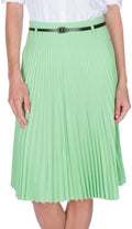 Sakkas Knee Length Pleated A-Line Skirt with Skinny Belt#color_SpringGreen