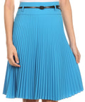 Sakkas Knee Length Pleated A-Line Skirt with Skinny Belt#color_Turquoise