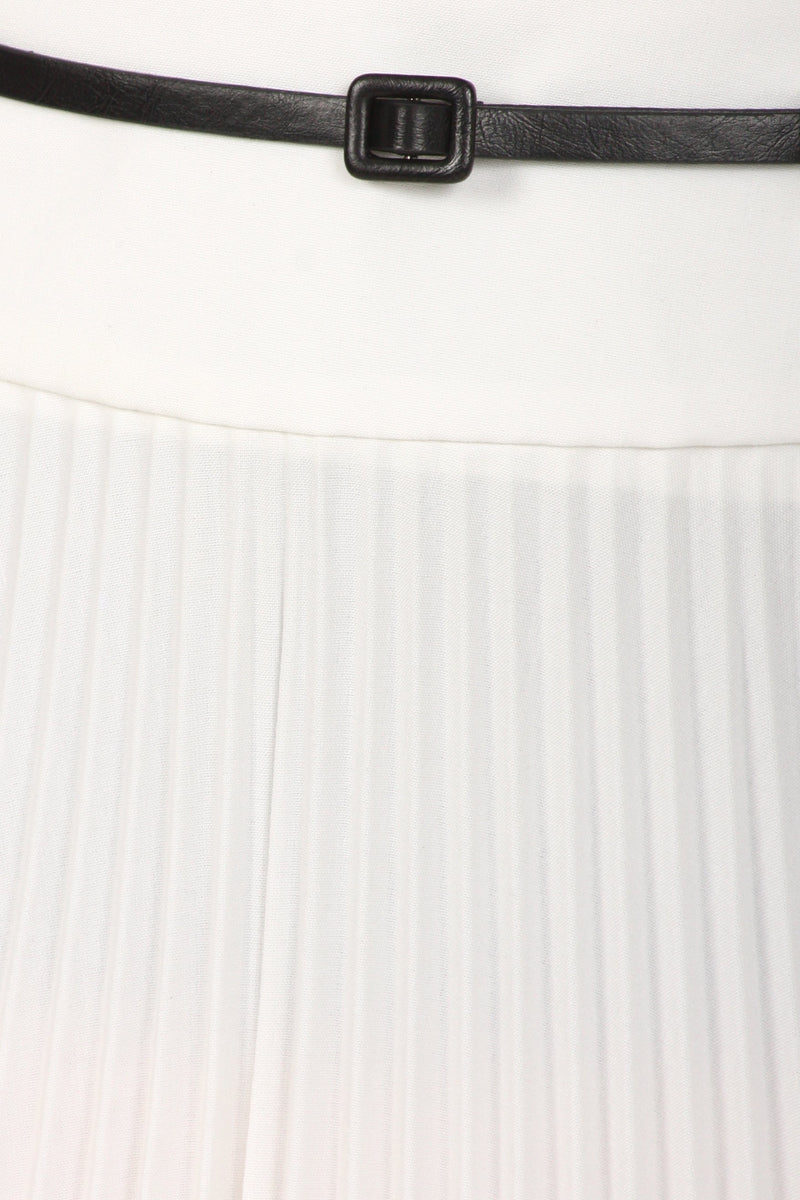 Sakkas Knee Length Pleated A-Line Skirt with Skinny Belt