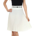 Sakkas Knee Length Pleated A-Line Skirt with Skinny Belt#color_Vanilla