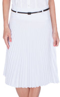 Sakkas Knee Length Pleated A-Line Skirt with Skinny Belt#color_White