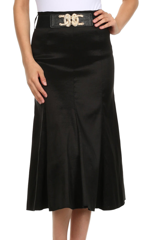 Sakkas Tiffany Tea Length Flared A-line Holiday Skirt#color_Black