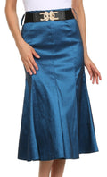 Sakkas Tiffany Tea Length Flared A-line Holiday Skirt#color_Blue