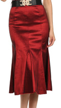 Sakkas Tiffany Tea Length Flared A-line Holiday Skirt#color_Red