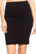 Sakkas Anana Women's Basic Versatile Slim Stretchy Solid Pencil Skirt Made in USA#color_Black