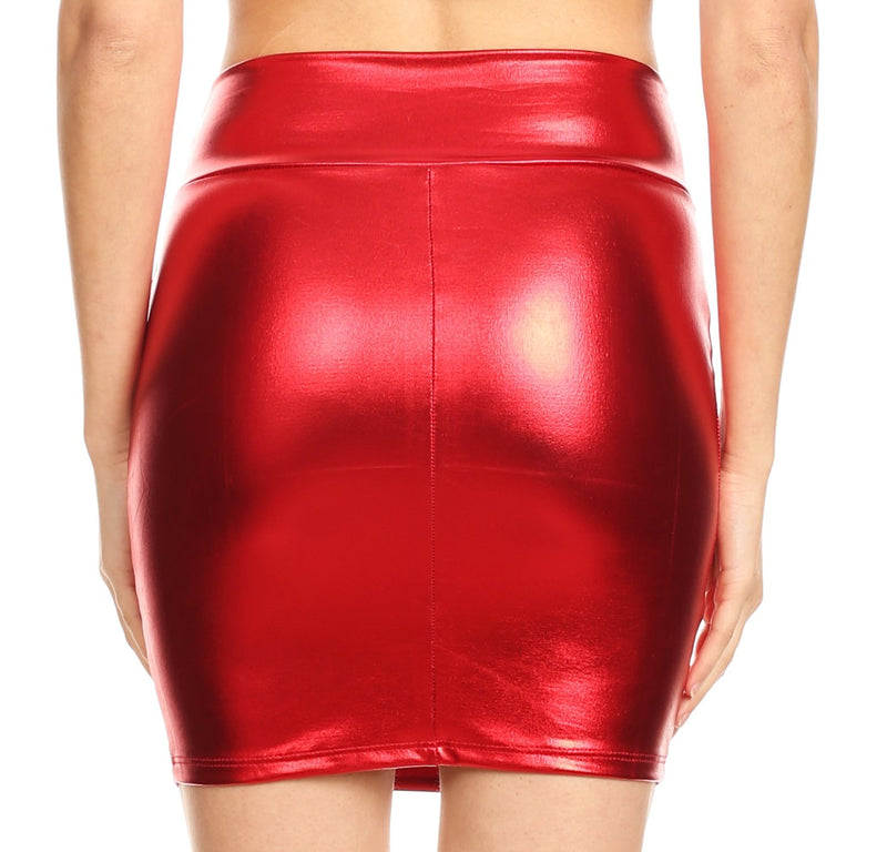 Sakkas Womens Metallic Sexy Shiny Stretchy Short Pencil Party Skirt  Made in USA