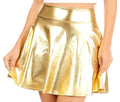 Sakkas Womens Liquid Metallic Stretchy Flared Sporty Mini Skater Skirt  USA Made#color_Gold