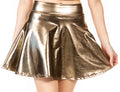 Sakkas Womens Liquid Metallic Stretchy Flared Sporty Mini Skater Skirt  USA Made#color_Pewter