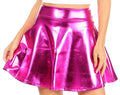 Sakkas Womens Liquid Metallic Stretchy Flared Sporty Mini Skater Skirt  USA Made#color_Pink