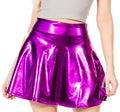 Sakkas Womens Liquid Metallic Stretchy Flared Sporty Mini Skater Skirt  USA Made#color_Purple