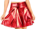 Sakkas Womens Liquid Metallic Stretchy Flared Sporty Mini Skater Skirt  USA Made#color_Red