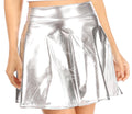 Sakkas Womens Liquid Metallic Stretchy Flared Sporty Mini Skater Skirt  USA Made#color_Silver