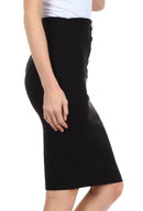 Sakkas Petite High Waist Stretch Pencil Skirt with Four Button Detail