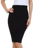 Sakkas Petite High Waist Stretch Pencil Skirt with Four Button Detail#color_Black