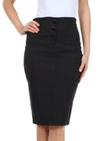 Sakkas Petite High Waist Stretch Pencil Skirt with Four Button Detail#color_Charcoal