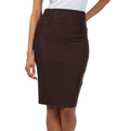 Sakkas Petite High Waist Stretch Pencil Skirt with Shirred Waist Detail#color_Brown