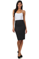 Sakkas Petite High Waist Stretch Pencil Skirt with Shirred Waist Detail
