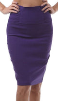 Sakkas Petite High Waist Stretch Pencil Skirt with Shirred Waist Detail#color_Purple