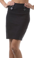 High Waist Stretch Pencil Skirt with Button Detail#color_Charcoal