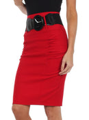 Sakkas Petite High Waist Shirred Stretch Pencil Skirt with Wide Belt