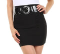 Sakkas Petite Shirred Stretch Pencil Short Skirt with Wide Belt#color_Black